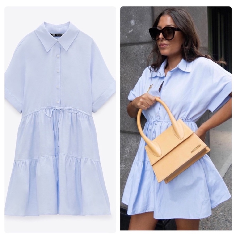 Zara Tiered Oxford Blue Dress (NWOT)